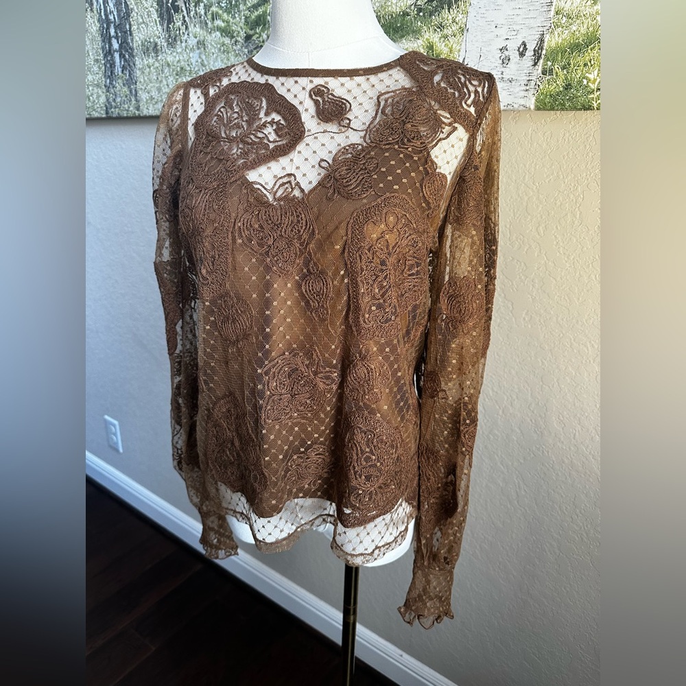 Express - Sm- Lace layered camisole blouse in bronze